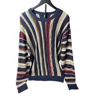 Hollister Coogi Style Chunky Knit Sweater L NWT Vertical Stripe Grandpa 90s